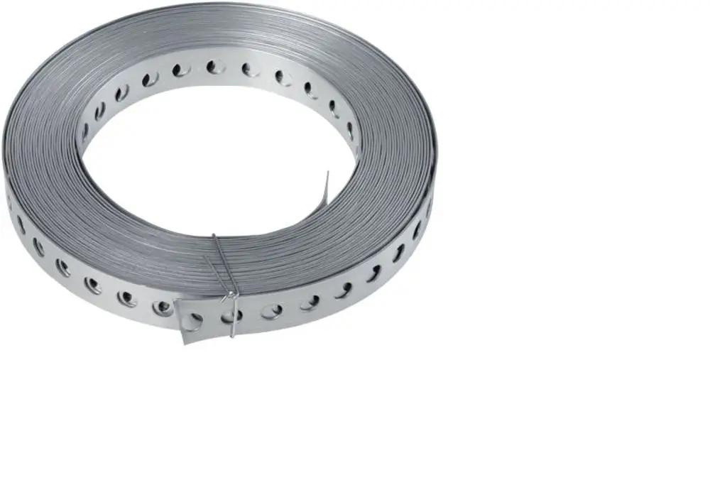 Ein Ring aus verzinktem Stahl-Lochband von STIEBEL ELTRON, 10 Meter lang.
